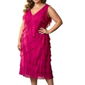 Tadashi Shoji Too 100% Silk Pink Tiered Ruffle Cocktail‎ Dress Size 20 AB90299MQ